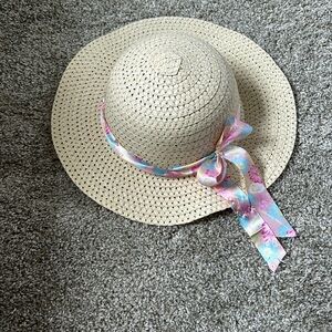 Straw Hat with pink floral ribbon
